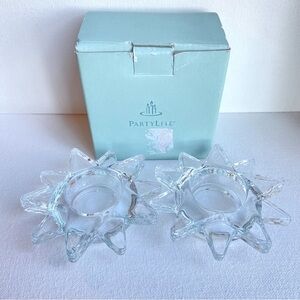 PartyLite Flaming Star Tealight Pair candle holders clear glass multilayer P8680